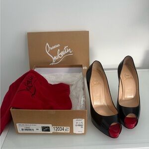 Christian Louboutin Black and Red Patent Peep Toe Heels